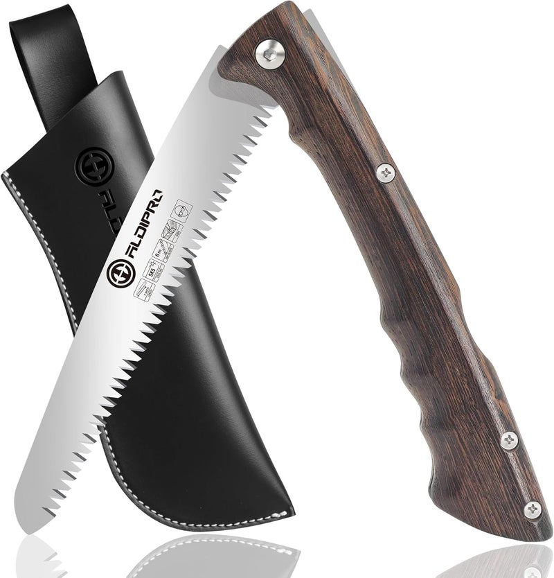 ALDIPRO Folding Pruning Saw 7 Inch with Leather Sheath and Wenge Wooden Handle, SK5 Steel Blade, Foldable Hand Saw for Camping, Survival, Wood Cutting, Bushcraft and Tree Trimming - Image 1